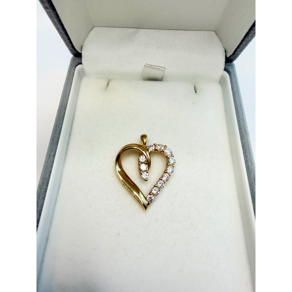 14K Yellow Gold CZ Open Heart Pendant